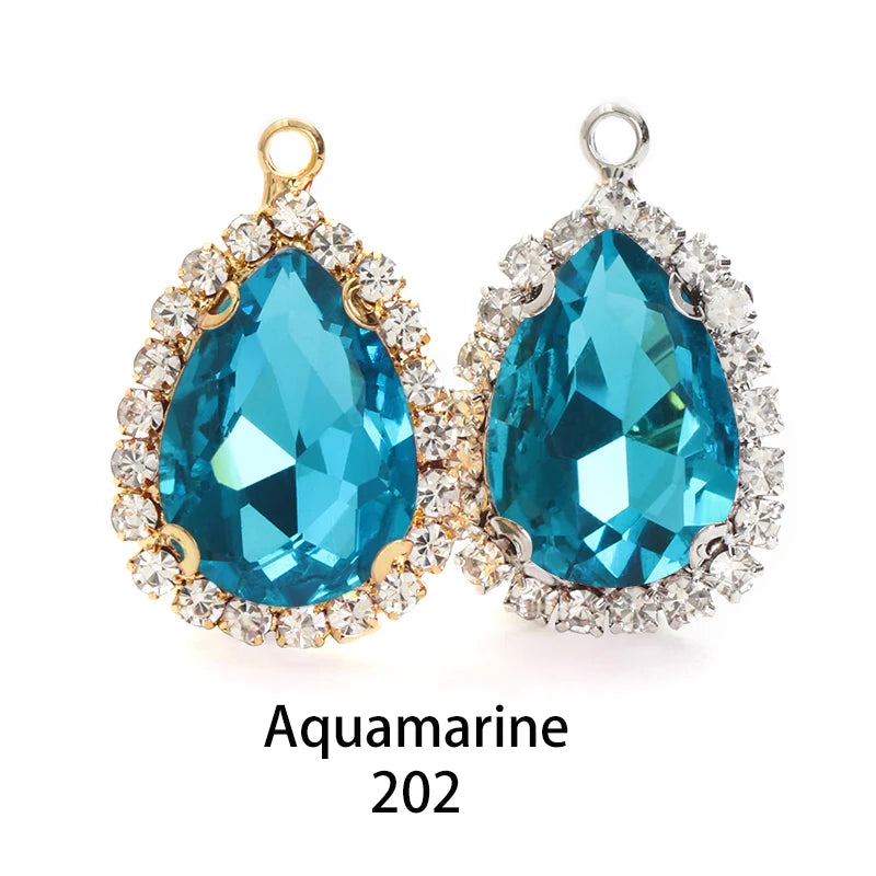 Acmore Crystal Drop Shape Crystal Stone Sewing on Golden/white K Claw Setting Pendant Necklace Strass Rhinestone Crafts