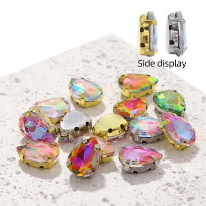 Acmore Crystal  Shadow  Series Piont Back Rhinestone With Claw Four Corners of Water Droplets Stone for Garment