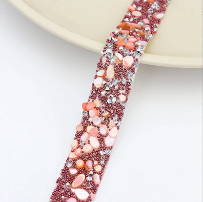 Acmore Crystal  Hot-Fix Gravel Tape 2cm Wide Rhinestone Chain Stone Cake Ribbon Trimming Wedding Decoration Sewing Accessories