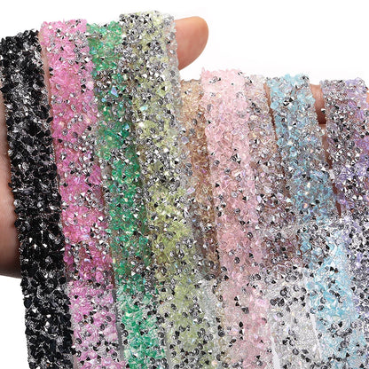 Acmore Crystal Wholesale 1.2cm Bling Self-Adhesive Resin Mesh Strips With Round Point Back Rhinestones Tube Rope for Decoration Garment
