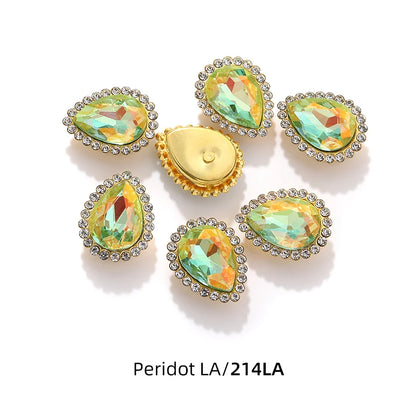 Acmore Crystal New Arrival Double-layers Drop Shape Flat Back Claw Rhinestones Golden Sunflower Sew-on Crystal Glass for Clothing