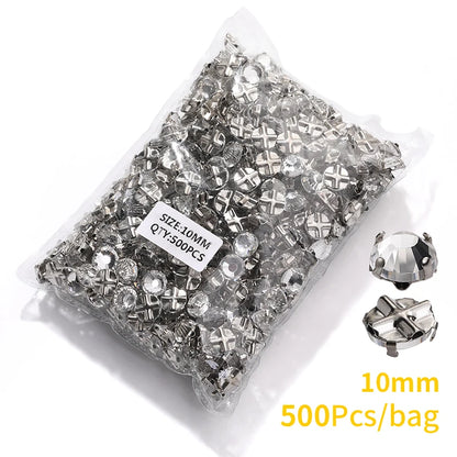 Acmore Crystal Transparent Thickened Round Cross Copper Claw Rhinestone Silver Sew on Crystal Stones  Dress Clothing-Diy Accessories