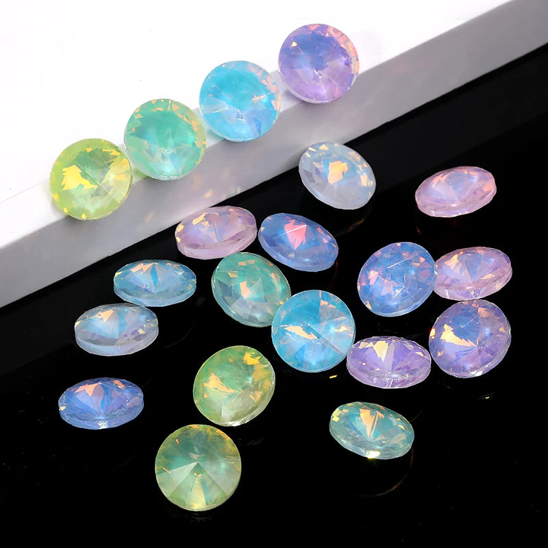 Acmore Crystal High Quality Colorful Point Back Rivoli Shape Glue on Rhinestones Glass Stones Crystal DIY Clothes Design