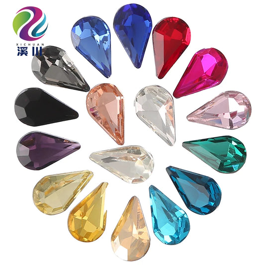 Factory Wholesale 3A Glass  Drop Crystals View AB Colors Teardrop Sew on Rhinestones for Costumes Jewelry Making