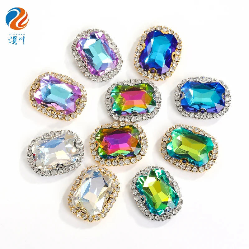 Acmore Crystal Gold Bottom High Quality 13*18mm Rhinestone Beads With Claw Sew on Glass Crystal Stone for DIY Design Accessories