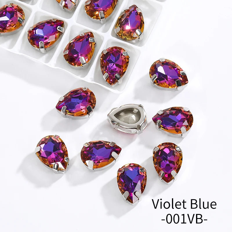 Acmore Crystal Crystals Rhinestone With Claw Strass Gems Sew on Rhinestone Drop Shape Crystal Fancy Stone With Claw for Garment