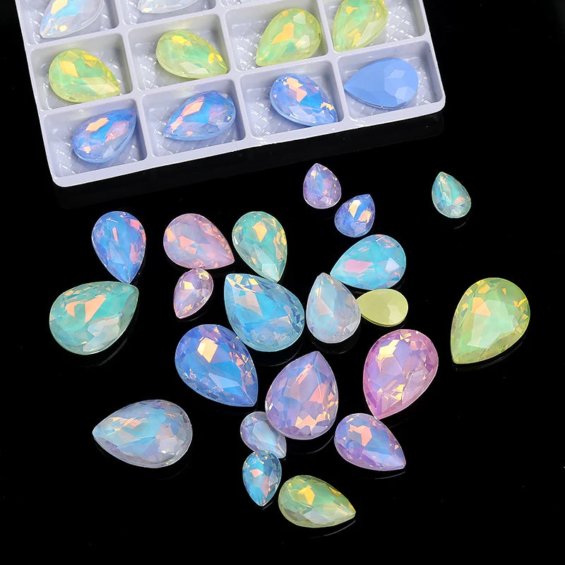 Acmore Crystal Wholesale Piont Back Crystals Rhinestones Drop Shape Bling Loose Strass Nail Art Garment Decoration