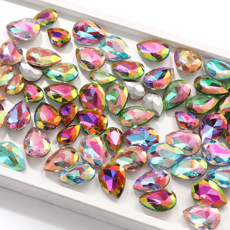 Acmore Crystal New Arrival  Shadow Series Tear Drop Shape Piont Back High Quality Rhinestones Glass Crystal Stone for Nail Art