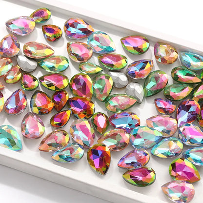 Acmore Crystal New Arrival  Shadow Series Tear Drop Shape Piont Back High Quality Rhinestones Glass Crystal Stone for Nail Art