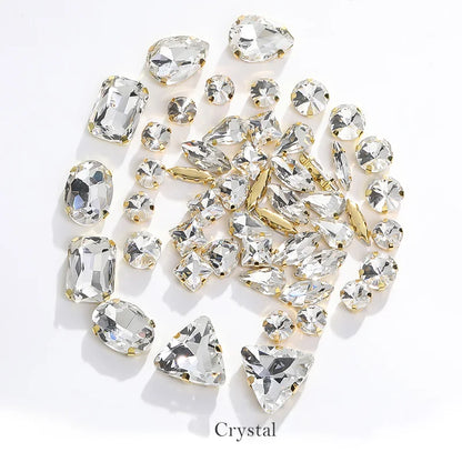 Acmore Crystal Mixed Shapes 12 Colors Loose Crystal Glass Stone With Golden Claw Setting DIY Sewing Fancy Sew on Claw Bead Rhinestone