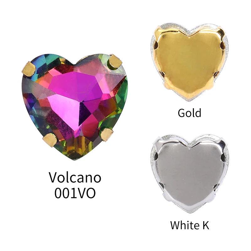 Acmore Crystal Rhinestones Flat Back Glass Crystal Heart Shape AB Diamond Sew on Rhinestone With Claw