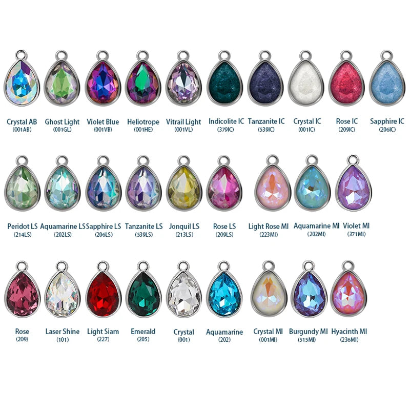 Acmore Crystal Drop Shaped Fancy Shiny Colors K9 Crystal Stones Alloy Back Pendant Necklace Deco Charms Jewelry Rhinestones Accessories
