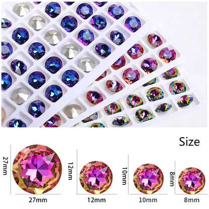 Acmore Crystal Gemstone Flower Round K9 Glass Rhinestones Crystal Pointback Glue on Clothing Making Nail Art Garment Crafts Jewelry