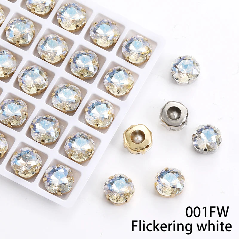 Acmore Crystal High Quality Cushion Shape Crystal Glass Sew on Copper Claw Rhinestones for Clothes Bags Sewing Accessories