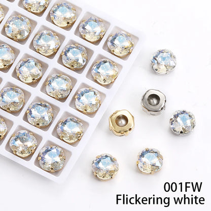 Acmore Crystal High Quality Cushion Shape Crystal Glass Sew on Copper Claw Rhinestones for Clothes Bags Sewing Accessories