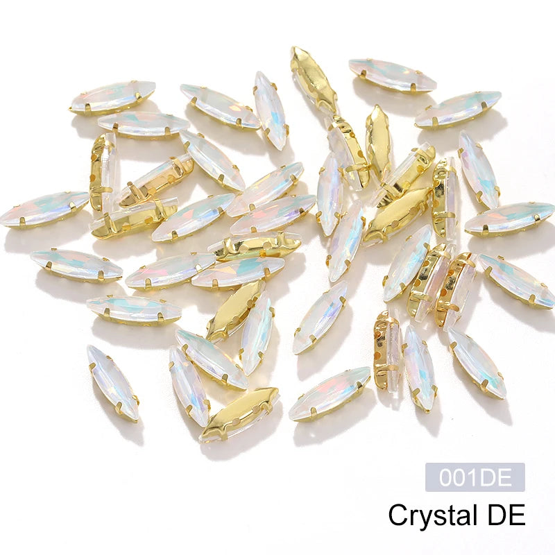 Acmore Crystal 4*15MM  Horse Eye Pointback Sew on Glass Crystal Rhinestones  Mocha Satellite Claw Stones  DIY Clothing Accessories