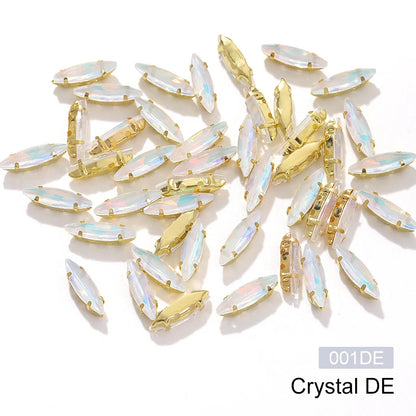 Acmore Crystal 4*15MM  Horse Eye Pointback Sew on Glass Crystal Rhinestones  Mocha Satellite Claw Stones  DIY Clothing Accessories