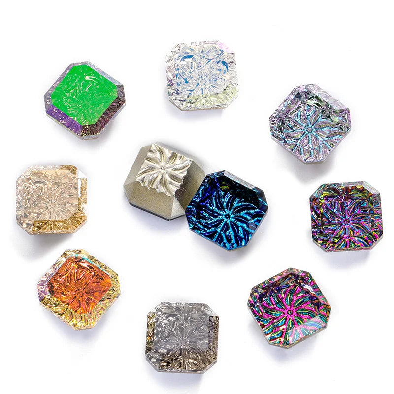10mm Luxury Relief Princess Octagon Stones Customized Diamonds Glass Princess Shape Diamond Square Rhinestone