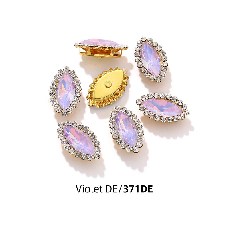 Acmore Crystal New Arrival Double-layers Navette Shape Flat Back Claw Rhinestones Golden Sunflower Sew-on Crystal Glass for Clothing