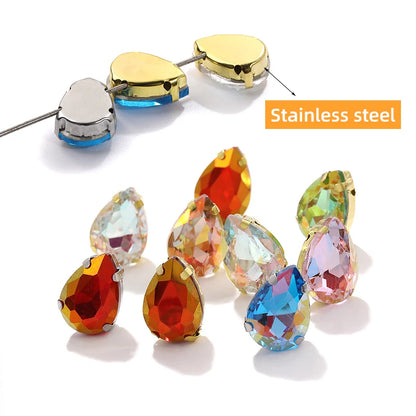 Acmore Crystal New Arrival LA Series Waterdrop Shape Stainless Steel Claw Setting Piont Back Crystals Sew on Beads for Jewelry