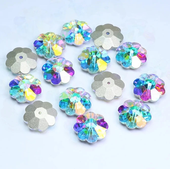 Acmore Crystal Wholesale Sew on Crystal AB Flatback Glass Rhinestones Lead-free Flower Crystal Beads for Garment Sewing Diy Accessories