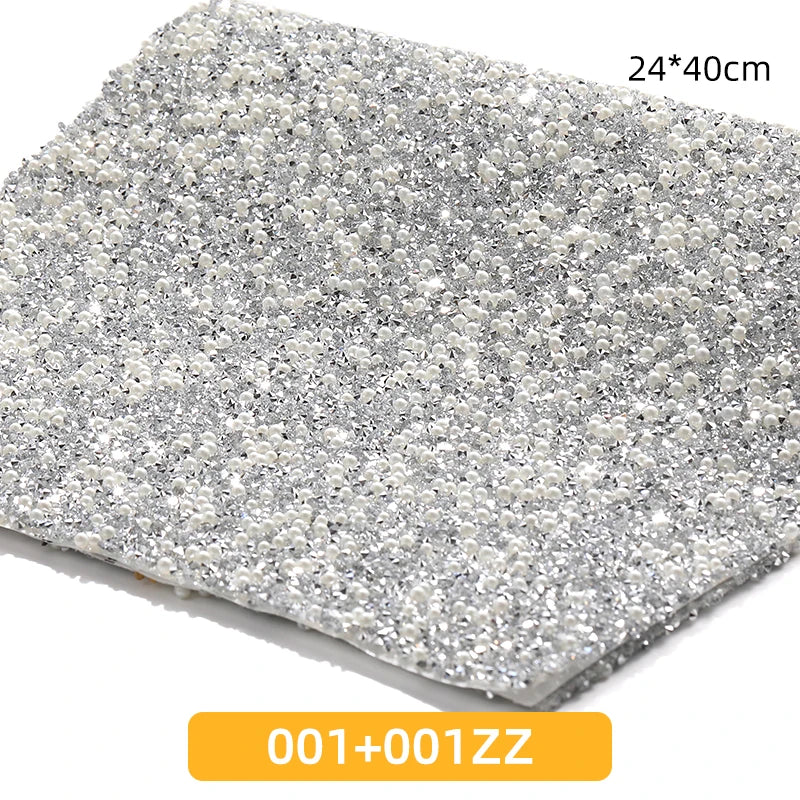 Acmore Crystal 24*40CM Pearl Mesh Trimming Net Colorful Resin Best Rhinestone DIY Purse Applique  for Wedding & Dress