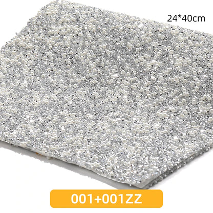 Acmore Crystal 24*40CM Pearl Mesh Trimming Net Colorful Resin Best Rhinestone DIY Purse Applique  for Wedding & Dress