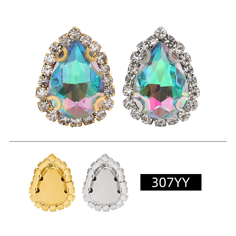 Acmore Crystal New Arrival 3D Piont Back Glass Rhinestone with Brass Caw Shadow Series Tear Drop Nail Art Rhinestones Charm for Cloth