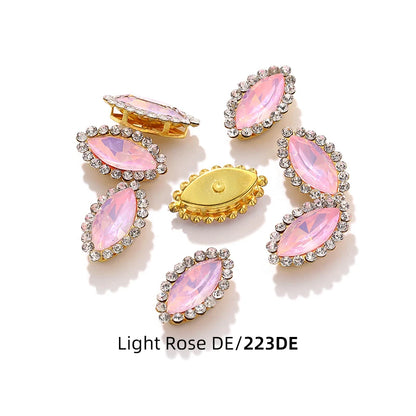 Acmore Crystal New Arrival Double-layers Navette Shape Flat Back Claw Rhinestones Golden Sunflower Sew-on Crystal Glass for Clothing