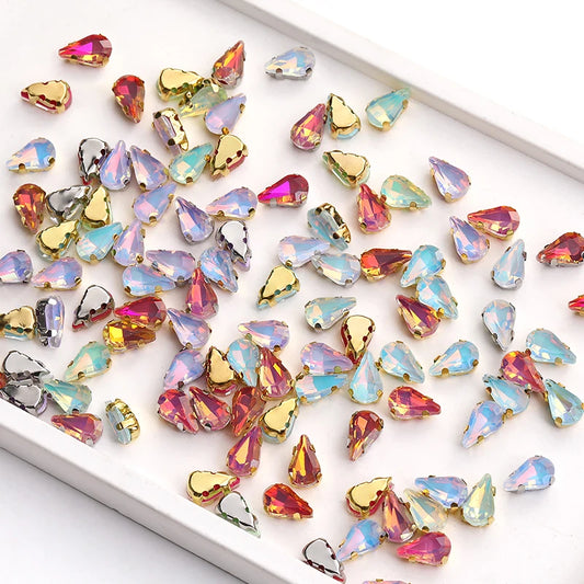 Acmore Crystal Wholesale 6*10mm Teardrop Shape Opal MI Series Sew on Rhinestones  With Golden & Sliver Claw With Garment Accessories
