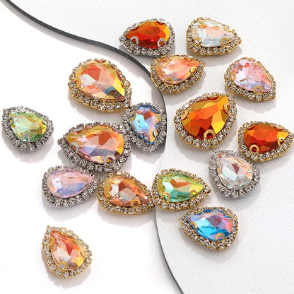 Acmore Crystal New Arrival LA Series Drop Shape  Cup Chain Flat Back Rhinestone 3D Crystal Sew on Beads for Jewelry