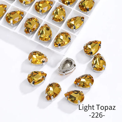 Acmore Crystal Crystals Rhinestone With Claw Strass Gems Sew on Rhinestone Drop Shape Crystal Fancy Stone With Claw for Garment