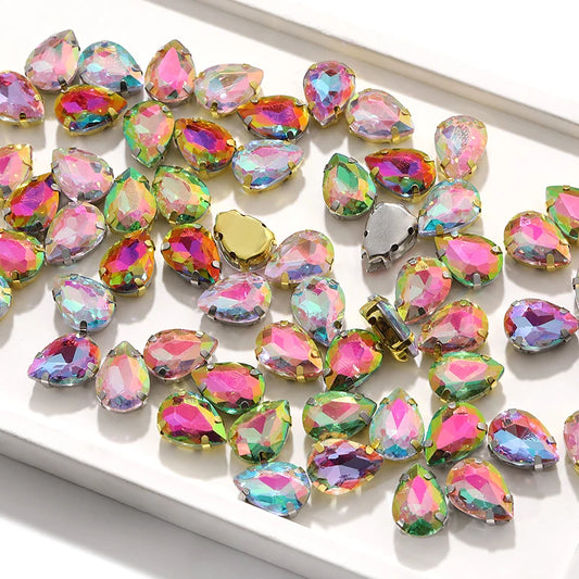 Acmore Crystal  Shadow  Series Piont Back Rhinestone With Claw Four Corners of Water Droplets Stone for Garment
