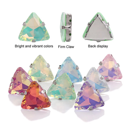 Acmore Crystal New Arrival 18MM  Triangle  Opal Mocha DE Series Rhinestone Claw  Sew on Crystal  With Claw DIY Art Decorations