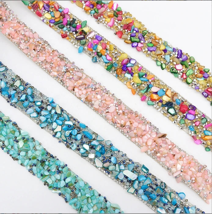 Acmore Crystal  Hot-Fix Gravel Tape 2cm Wide Rhinestone Chain Stone Cake Ribbon Trimming Wedding Decoration Sewing Accessories