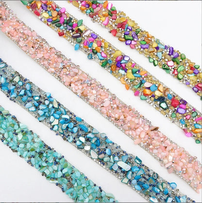 Acmore Crystal  Hot-Fix Gravel Tape 2cm Wide Rhinestone Chain Stone Cake Ribbon Trimming Wedding Decoration Sewing Accessories