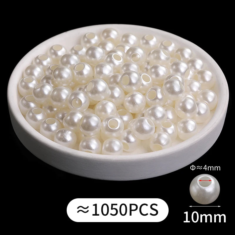 Acmore Crystal Wholesale Pearl Jewelry Beads White Abs Plastic Decoration Pearl Round Loose Pearls in Bulk With Holes