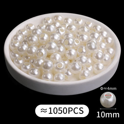 Acmore Crystal Wholesale Pearl Jewelry Beads White Abs Plastic Decoration Pearl Round Loose Pearls in Bulk With Holes