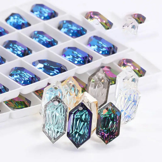 Acmore Crystal Relief Series Long Rhombus Glitter Custom DIY K9 Crystal Bead Jewelry Pendants for Necklace Earring Brooch Women