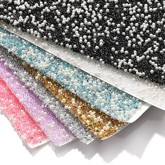 Acmore Crystal 24*40CM Pearl Mesh Trimming Net Colorful Resin Best Rhinestone DIY Purse Applique  for Wedding & Dress