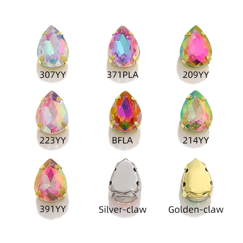 Acmore Crystal  Shadow  Series Piont Back Rhinestone With Claw Four Corners of Water Droplets Stone for Garment