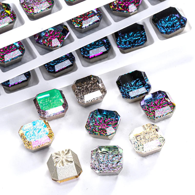 10mm Luxury Relief Princess Octagon Stones Customized Diamonds Glass Princess Shape Diamond Square Rhinestone