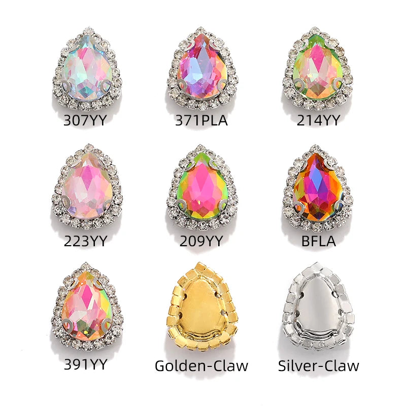 Acmore Crystal New Arrival 3D Piont Back Glass Rhinestone with Brass Caw Shadow Series Tear Drop Nail Art Rhinestones Charm for Cloth