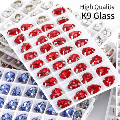 Acmore Crystal Crystals Rhinestone With Claw Strass Gems Sew on Rhinestone Drop Shape Crystal Fancy Stone With Claw for Garment