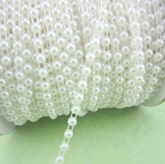 Acmore Crystal  4mm Craft Imitation Pearl Beads Cotton Line Chain for DIY Wedding Party Decoration Party Jewelry Findings Accessories