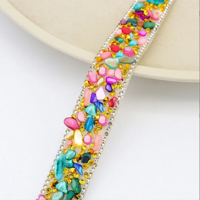 Acmore Crystal  Hot-Fix Gravel Tape 2cm Wide Rhinestone Chain Stone Cake Ribbon Trimming Wedding Decoration Sewing Accessories