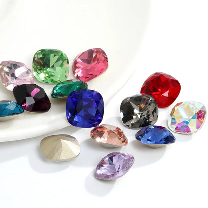 Acmore Crystal Wholesale Cushion Pointback Rhinestone K9 Glass Fancy Stone Loose Glass Design DIY Clothes Bags Shoes