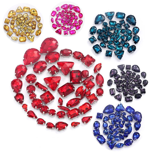 Acmore Crystal Mixed Shapes 22 Colors Four-point Stainless Steel Claw Loose Sew on Crystal Stone Glass DIY Rhinestone With Claw Setting