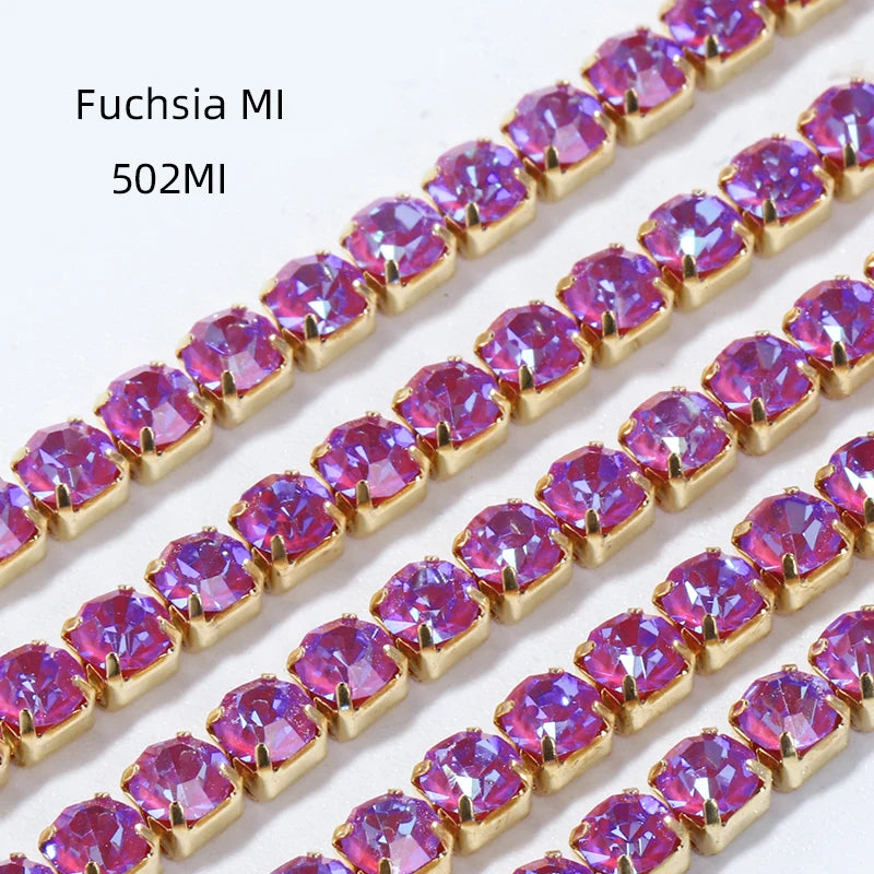 Acmore Crystal New SS4-SS16 Size MI Round Shape Glass Stones Copper Claw Rhinestones Chain Sew on Crystal Direction DIY Rhinestone