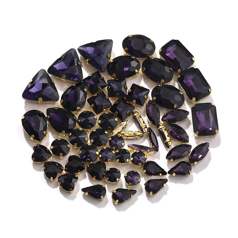 Acmore Crystal Factory Sale Mixed Shapes Crystal Glass Sew on Rhinestone With Gold Claw for DIY Jewelry Hair Clips Wedding Dress